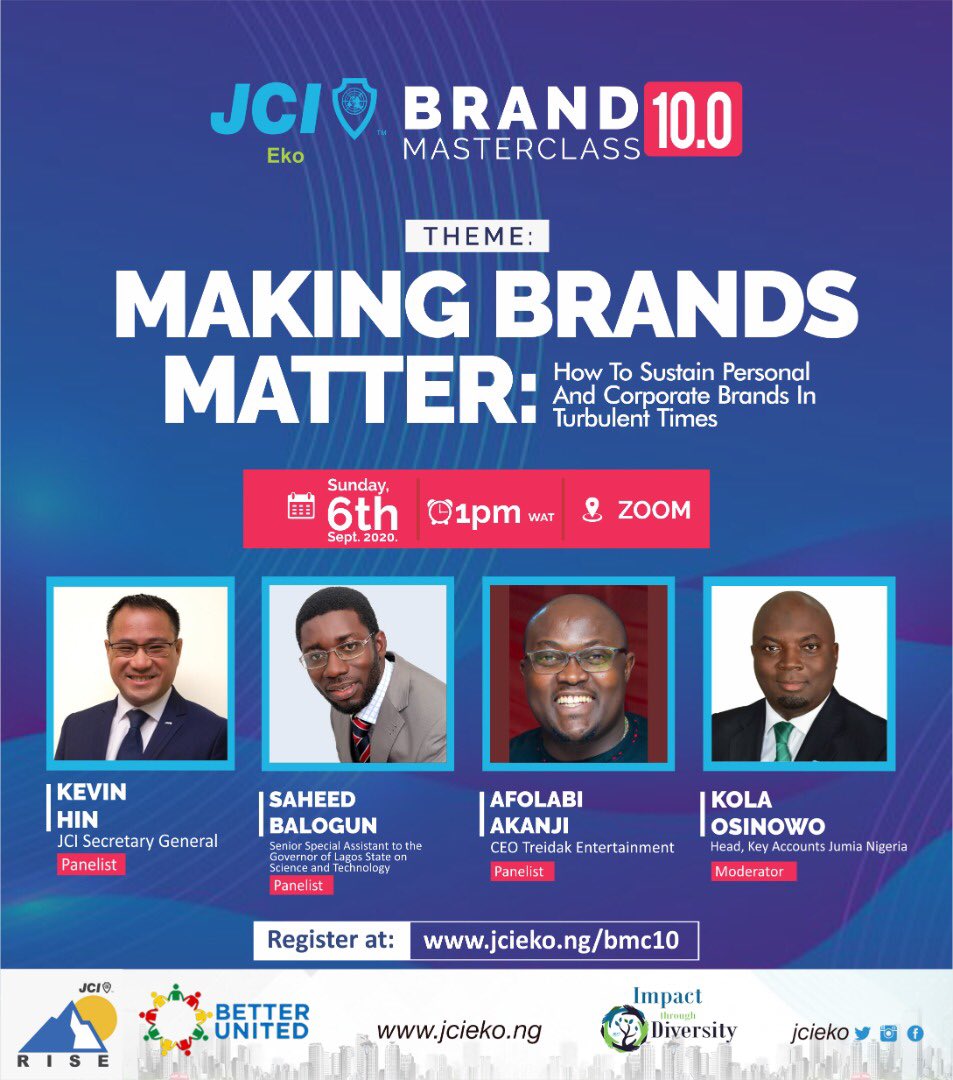 JCIEKO's tweet photo. JCI Eko BMC 10.0: Uniting all Sectors of the Economy
Over the last decade, JCI Eko’s BMC has contributed immensely to building and repositioning individuals, SME, corporate & govt brands in Lagos and beyond.
#JCIEko
#ActiveCitizen
#BetterUnited
#ITD2020
#BrandMasterclass https://t.co/wKe6xAS79G