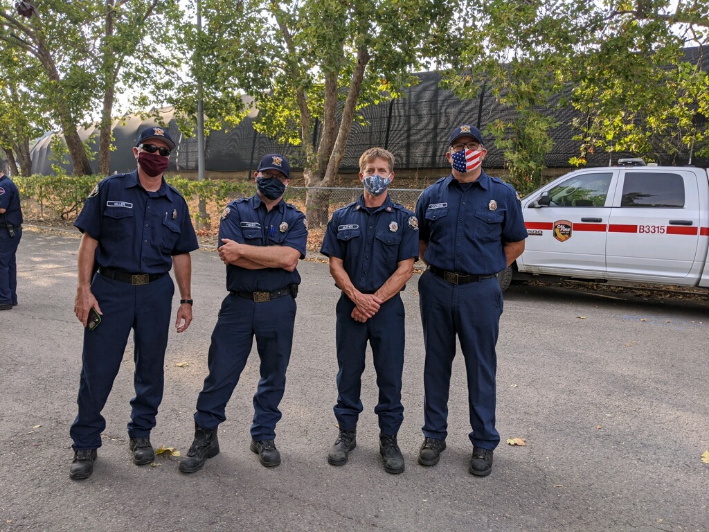 ValleyFire's tweet photo. Our crew deployed to the #lnucomplexfire in California has returned home safely. Thank you Captain Jeremiah Mushen and firefighters Shawn Miller, Kyle Fisher and Tim Coleman! We are proud of your efforts to help the citizens of California with these devastating wildfires. https://t.co/HpdZ13r81g