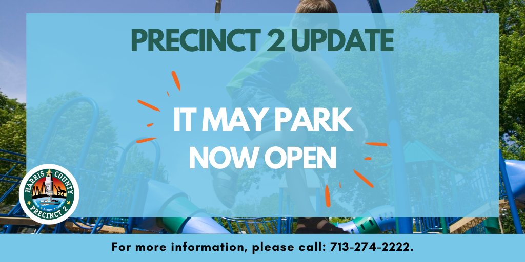 HarrisCoPct2's tweet photo. We are proud to announce that IT May Park is back open to the public!✨ As a reminder, the park is located at 📍 2100 Wolf Road in Huffman and is open from ⌚️ 7 a.m. to 10 p.m. daily. For more information visit https://t.co/d9O9ypU65C.
#Pct2Parks #Pct2Engage #ITMayPark https://t.co/UuSRrnK8Om