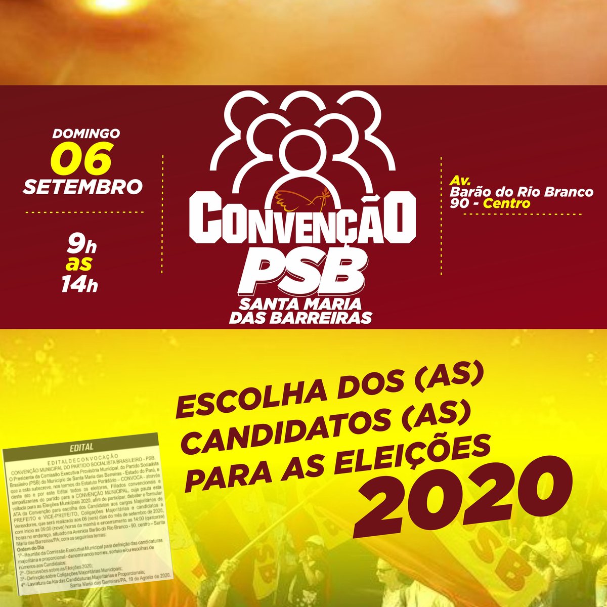 psbpara's tweet photo. ATENÇÃO " SANTA MARIA DAS BARREIRAS - PARÁ"!!
Domingo dia 6 de Setembro tem a ESCOLHA DOS(AS) CANDIDATOS(AS) para as ELEIÇÕES 2020

#dicasdopsb40 #psbmaisforte #psbpara #psbeleicoes2020 #psb40partidodaboapolitica #informepsb40 https://t.co/o0D1KMdrxN