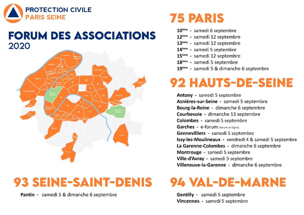 PCParisSeine's tweet photo. 📣 À la recherche d'une nouvelle activité pour la rentrée ? Du sport, de la musique ou pourquoi pas une mission d'interêt général ?

Retrouvez nous dès demain sur les forums de rentrée. Vous pourrez échanger avec des bénévoles engagés à la PCPS 🟠🔵 https://t.co/HJBRIMrxrr