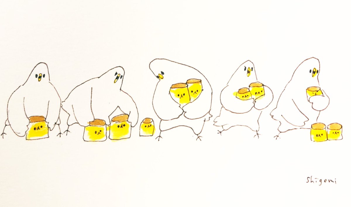 「台風くる前にプリンを避難させる鳥。 」|shigemiのイラスト