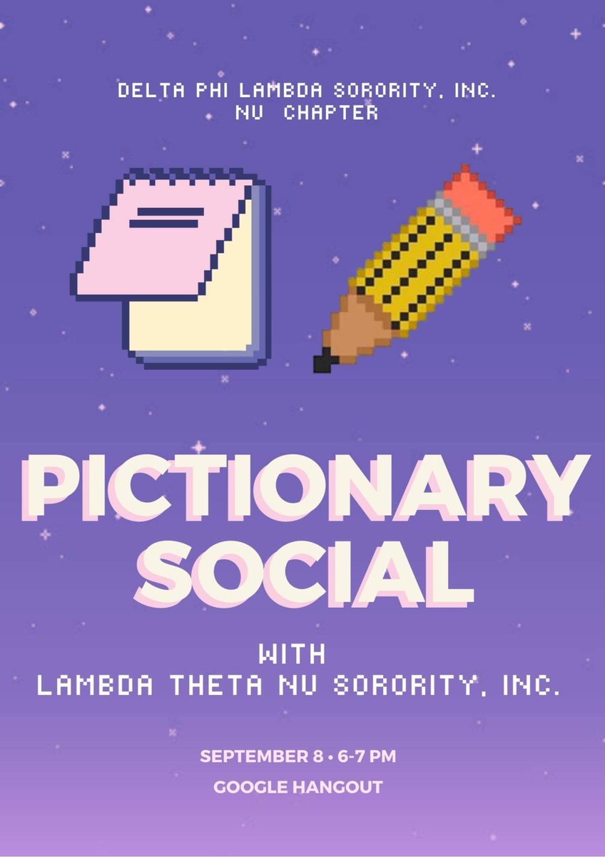 aelambdathetanu's tweet photo. Join the sxsters of Delta Phi Lambda and the señoritas of Lambda Theta Nu at our virtual Pictionary social!! 📝 DM us for more information or if you have any questions! ❤️ https://t.co/oz5d9MRoqs