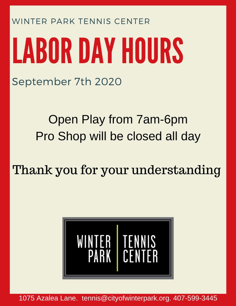 Reminder to all! Our Pro Shop will be closed on Monday. All play will be first come first serve. Please be respectful and have a safe holiday. 🎾
