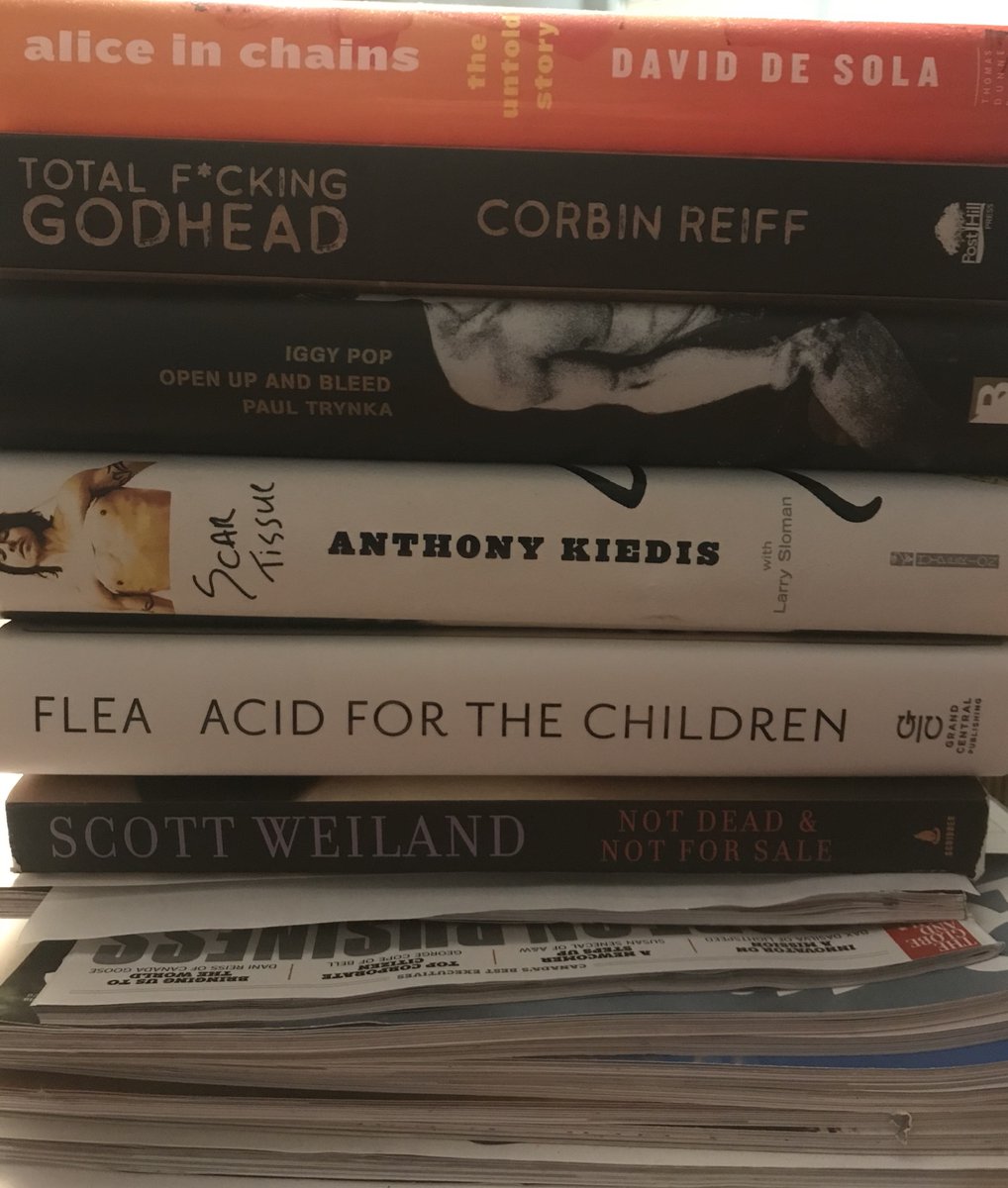 HockeyBusiness's tweet photo. Need some rock reading recommendations for this long Labour Day Weekend? My Top 6, in order... and I have a feeling Total F*cking Godhead will be No. 1 when I finish reading it. @daviddesola @CorbinReiff @IggyPop @flea333 #PaulTrynka #LarrySloman @STPBand https://t.co/2ztrDeuH3A