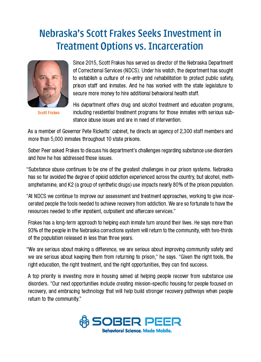 SoberPeer's tweet photo. “We are serious about making a difference, we are serious about improving community safety and we are serious about keeping them from returning to prison” says Scott Frakes, Director of Nebraska’s Department of Correctional Services. https://t.co/grJb5C6sEW