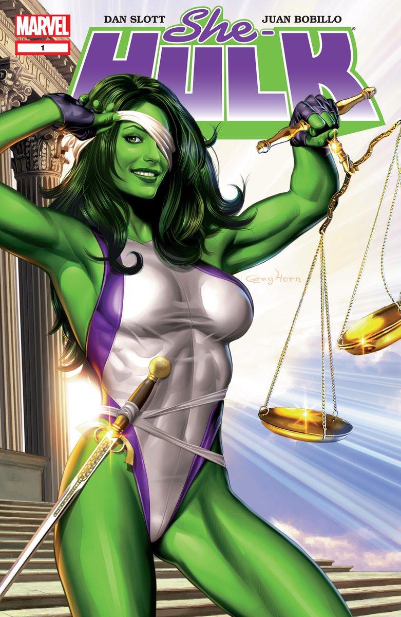 it's time forMORE SHE HULK. specifically the 2005 run that's a DIRECT sequel to the 2004 run i read last month. so there are some hanging plot points that will hopefully be resolved here like-she hulk works at a firm for superhero law-her boss has a villain daughter