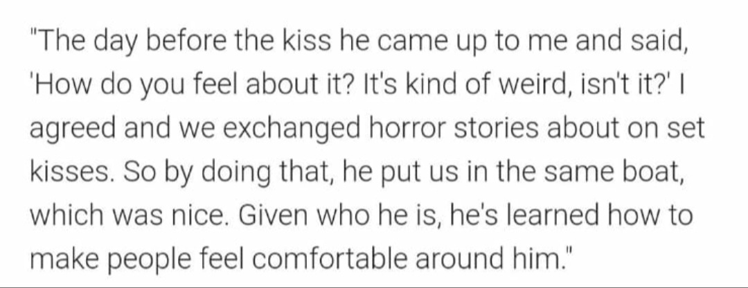  #BellaHeathCote on  #JohnnyDepp "The day before the kiss he came up to me and said, 'How do you feel about it?It's kind of weird. Isn't it?' Given who he is,he's learned how to make people feel comfortable around him" #DarkShadows (2012 film)