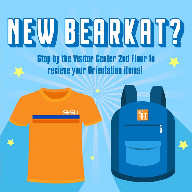 Bowers_SHSU's tweet photo. Don’t forget to get some Orientation items at the Accepted Students &amp; Bearkat Orientation office! https://t.co/0dtpqSaieQ