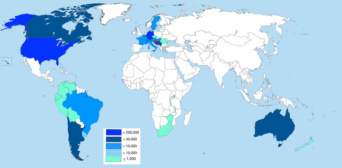 Vale decir que Croacia tiene una gran diáspora producto de varias olas migratorias. En Sudamérica, las comunidades mas importantes están en Argentina y Chile.