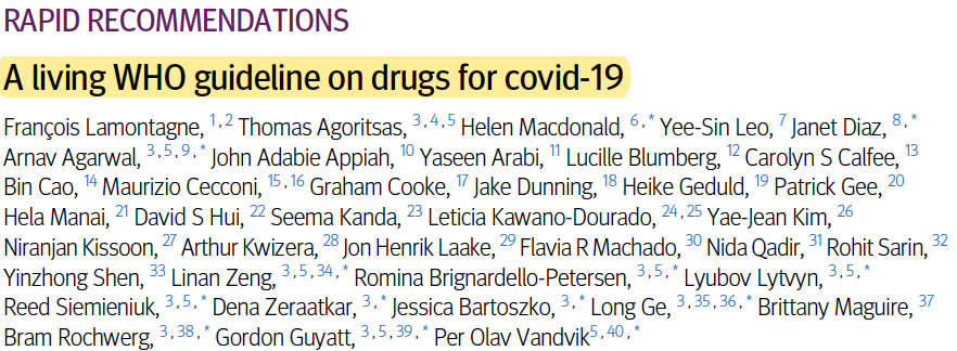 leticiakawano's tweet photo. The @WHO guideline on drugs for #COVID19, focus on steroids is out!
Honored 2 have participated in it w pts &amp; @NidaQadirMD @Bram_Rochwerg @FlaviaSepsis @ThomasAgoritsas @DrMCecconi &amp; many more

Kudos 2 @LamontagneFran5 who led this project! 
https://t.co/0YoyAbQt5y 
@bmj_latest https://t.co/SpglesmsJN