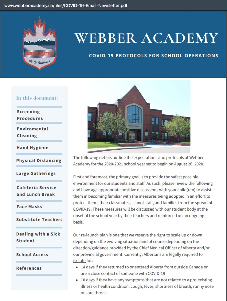 How did Webber prepare for reopening BEFORE receiving federal grant money via the  #UCP? With (expensive) "infrared fever warning equipment... Students and staff will be screened for fever detection up to 8 meters away for multiple people..." #abed  https://web.archive.org/web/20200904145859/https://www.webberacademy.ca/files/COVID-19-Email-Newsletter.pdf