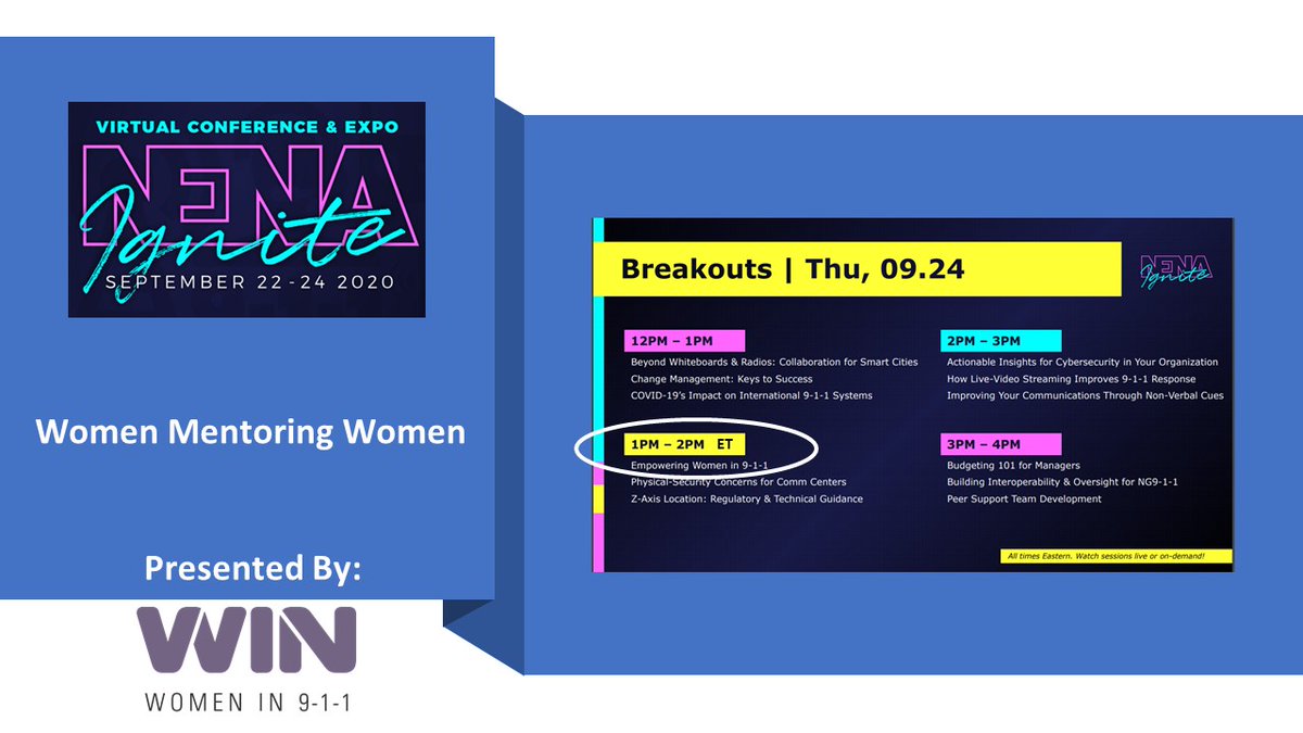 Extremely excited to bring you 'WOMEN-MENTORING-WOMEN' at the free NENA Ignite Virtual Conference. Sign up as a NENA WIN member. Do share & register: nenaignite.onlineeventpro.freeman.com
#WomenIn911 #Iam911 #911saves #publicsafety #thankyou911 #savinglives #firstresponders #911strongtogether