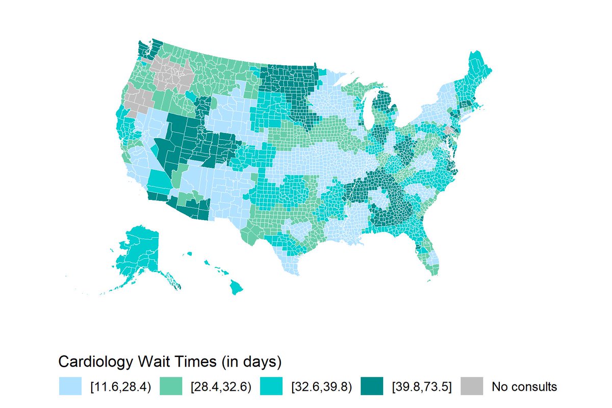 And of course, YMMV. Wait times are highly variable across the nation for both VA and non-VA care (figures not in final article due to space) (8/n)