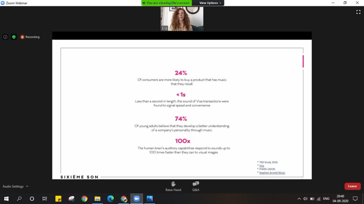 Sound Facts presented by Ella Duda!
24% likely to buy if ads have sound
<1s = quick transactions
74% understand brand better with sound
100x  faster to understand info with sound
@EllaDuda @SixiemeSon
#REadyForTomorrow 
#ZeeMelt2020 
#ZeeMelt
@kyoorius
@readytomelt
