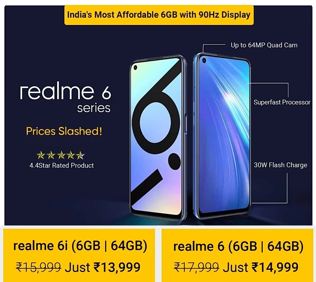 Techupdate3's tweet image. Price drop #realme6i 6GB Rs 13,999

#realme6 6GB Rs 14,999