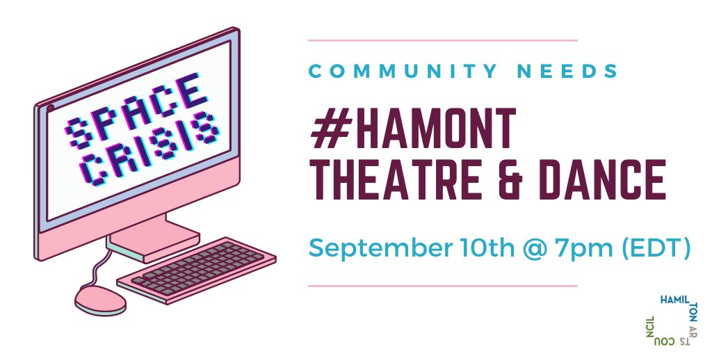 📣  #Hamont Theatre &amp; Dance Communities 📣

Join us for a conversation about the current space crisis &amp; inform plans for sustainable solutions! 

 ℹ️ Thursday, September 10 @ 7pm (EDT) via ZOOM
Register with jeremy@cobaltconnects.ca

#HamOnttheatre #HamontDance #HamOntCommunity