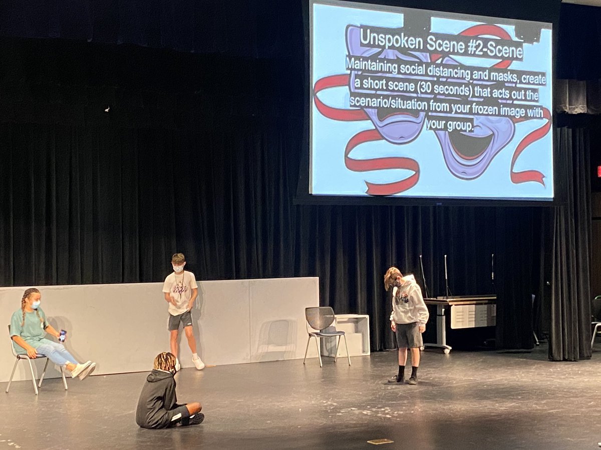 DMPfannstiel's tweet photo. @HumbleISD_WLMS @WLMSPerforming theater students using social distancing as the basis for creating and acting out their own scenes, which were successful, relevant, and entertaining! #WLMSImpact @HumbleISD_Arts https://t.co/juzarPT2EA