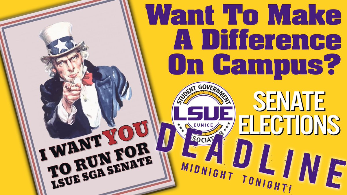 LSUEstudentgov's tweet photo. Get involved today to make a positive change on campus! Sign up to be a SGA Senator today and be apart of something special here @LSUEunice! The link to sign up is in our bio! #oneLSUE https://t.co/cE7F89QHex