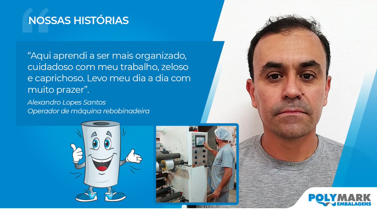 PolymarkE's tweet image. Alexandro faz parte do time Polymark há 8 anos e já chegou com uma experiência de operador de máquinas somando para nossos resultados.
“A Polymark representa para mim orgulho, carinho e família. É uma honra trabalhar nesta Empresa.”