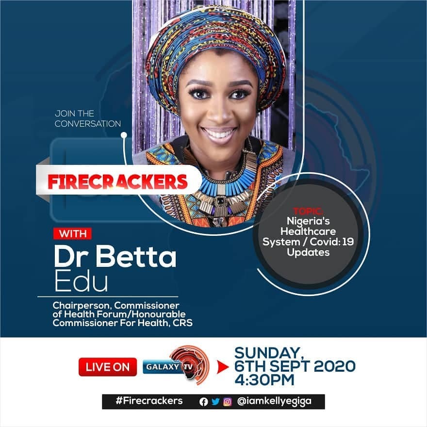 bokiblogafrica's tweet photo. Join the Conversation (#firecrackers) LIVE with @dr_betta on GALAXY TELEVISION ( @officialgalaxytv @galaxytv )
Sunday 6th September 2020
Don't Miss... #BokiBlog #BBCON2020 https://t.co/XZKNfrmmbf