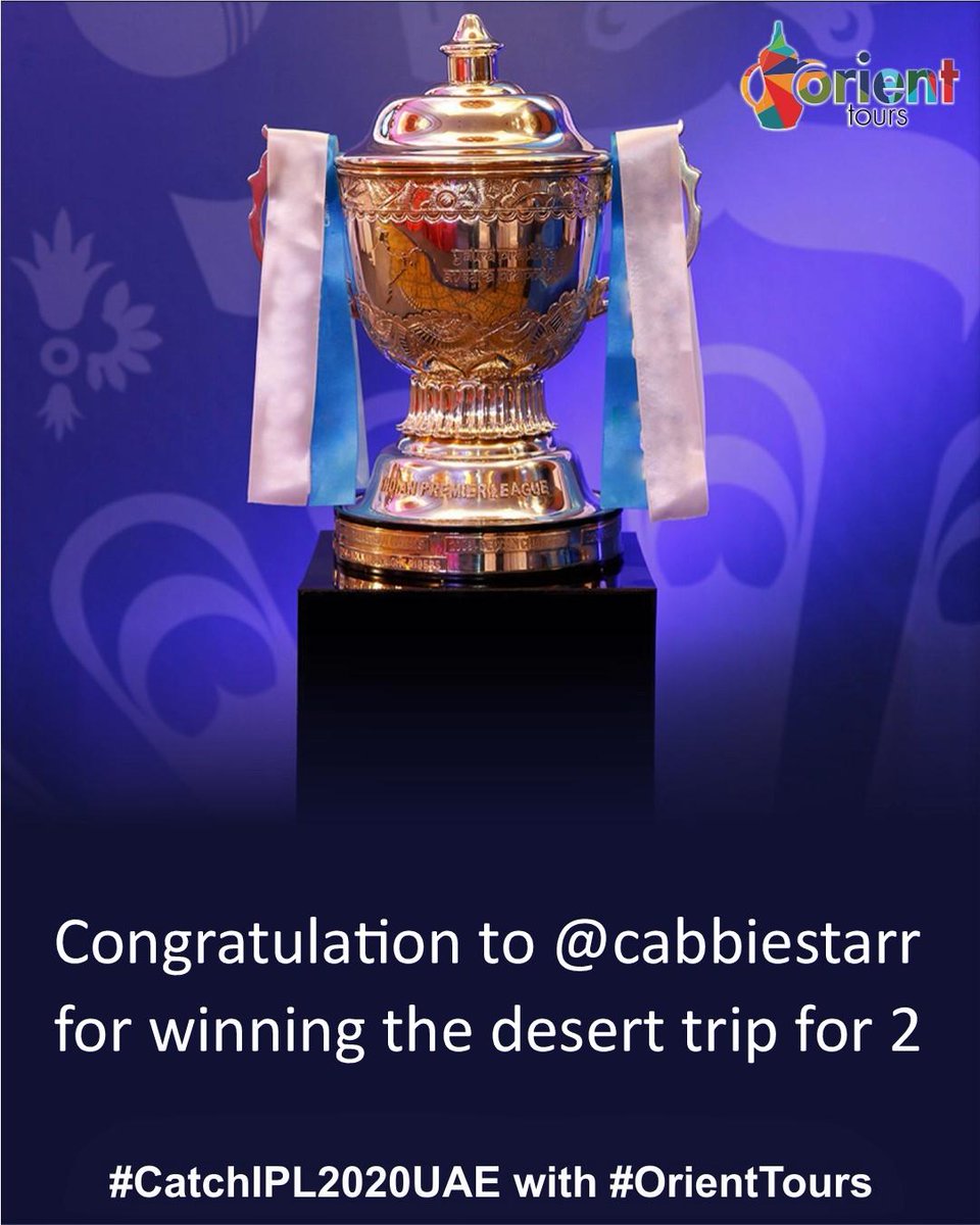 Congratulation to <a href="/cabbiestarr/">Sumantra Dutta</a>
for winning the desert trip for 2

#Giveaway #prizes #IPLinUAE #IPL2020Updates