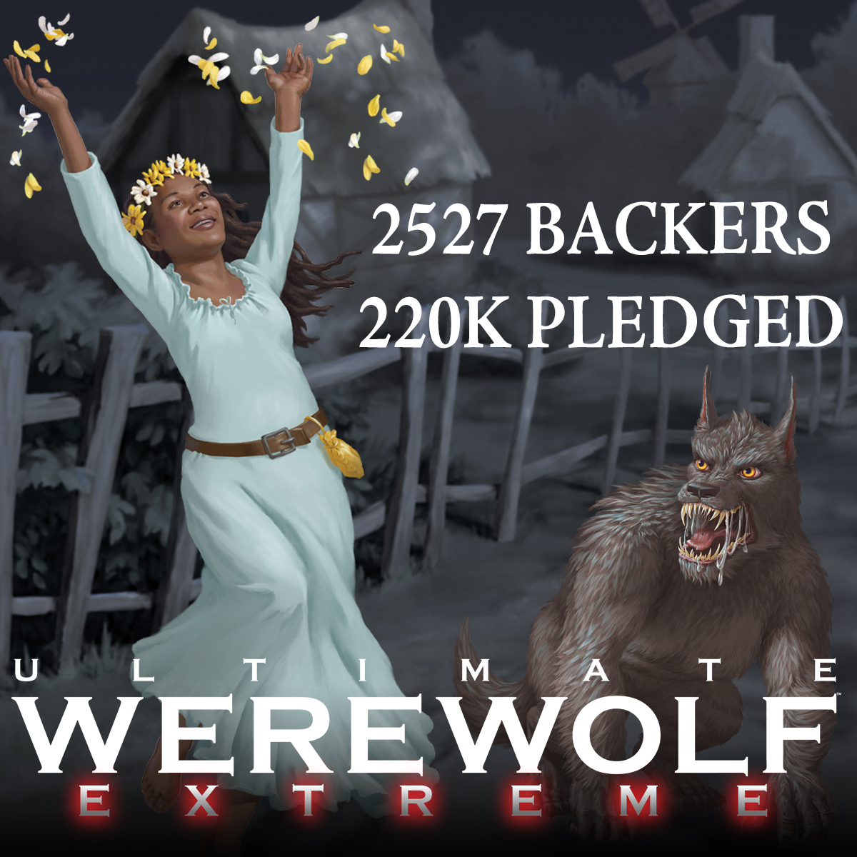 beziergames's tweet photo. HOORAY!! 🎉 Ultimate Werewolf Extreme was successfully funded at 220k with 2527 backers! 😱🐺THANK YOU to our amazing backers for your support, we couldn’t have done it without you!! https://t.co/yNMumVLvj8