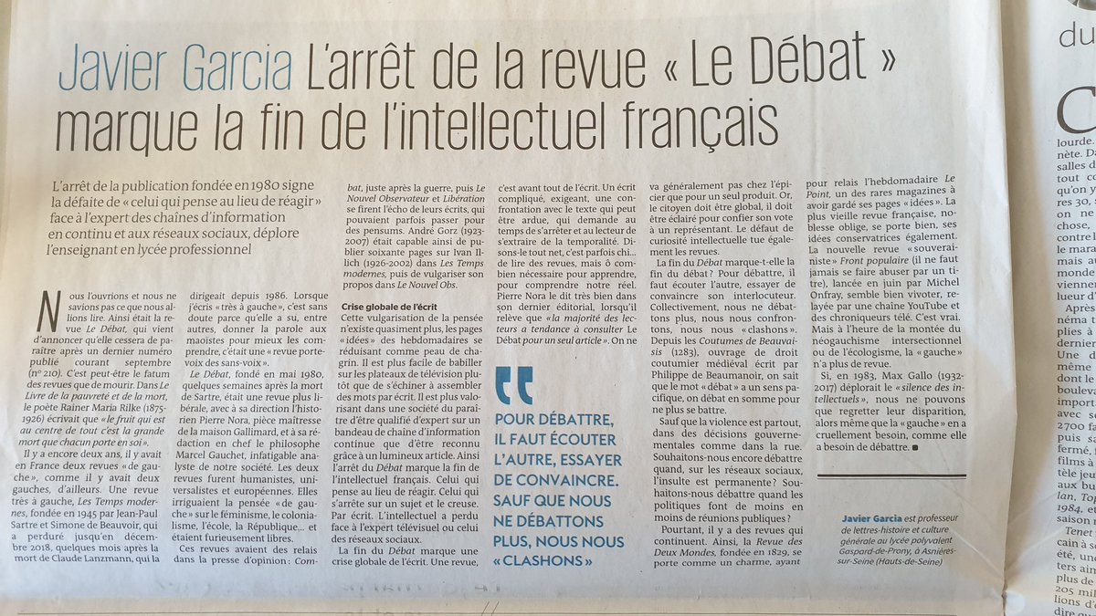 Condorcet92's tweet image. Très heureux que @lemondefr publie ma tribune sur la fin de la revue Le Débat.