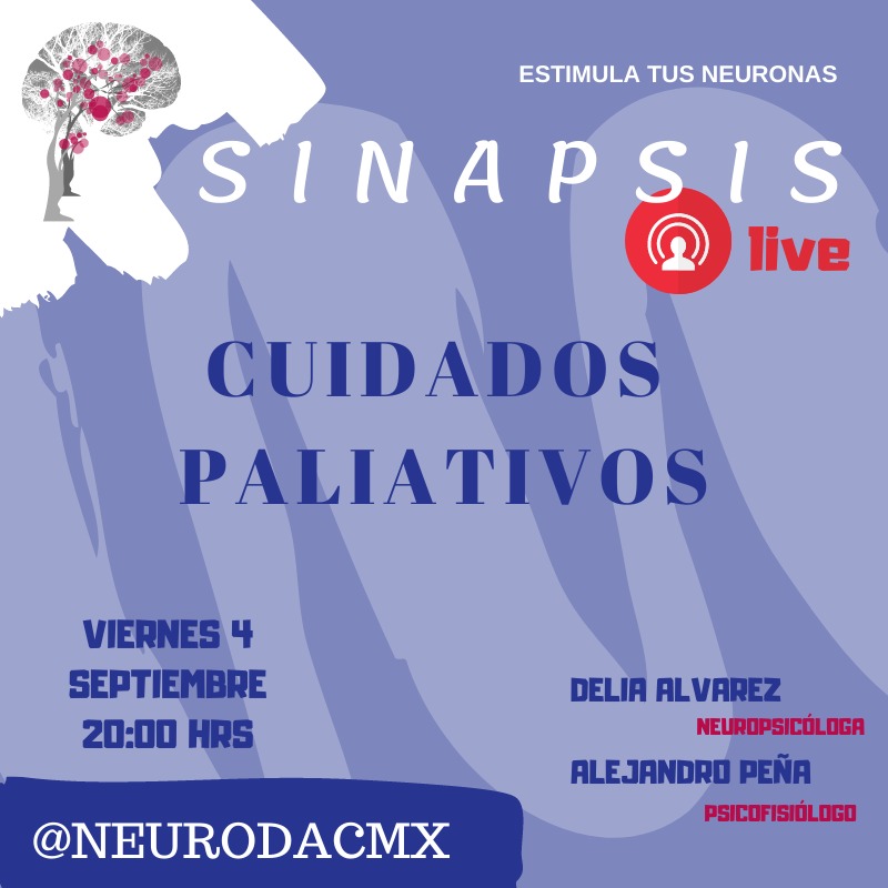 DeliaAlvarez173's tweet photo. Hoy en nuestra emisión de #Sinapsis_Live #Sinapsis_Radio, hablaremos de #Cuidados_Paliativos en #Enfermedades_Terminales. A las 20:00 horas en @NeurodacMx a través de Facebook Live. #PsicologiaDeLaSalud #neurodacpsicologos #Neurodacmx_Neuropsicología #ee_neurodacmx https://t.co/CMRRLCn625