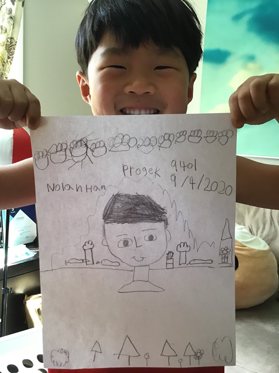 G1FTW's tweet photo. Nolan made this inspired self portrait today in art class. Much better than his earlier attempts. ⁦@MKSAhopeknight⁩ ⁦@DolvinES⁩ #DolvinGoesDigital #UniversalRemoteLearning https://t.co/TQwRBEeG6y