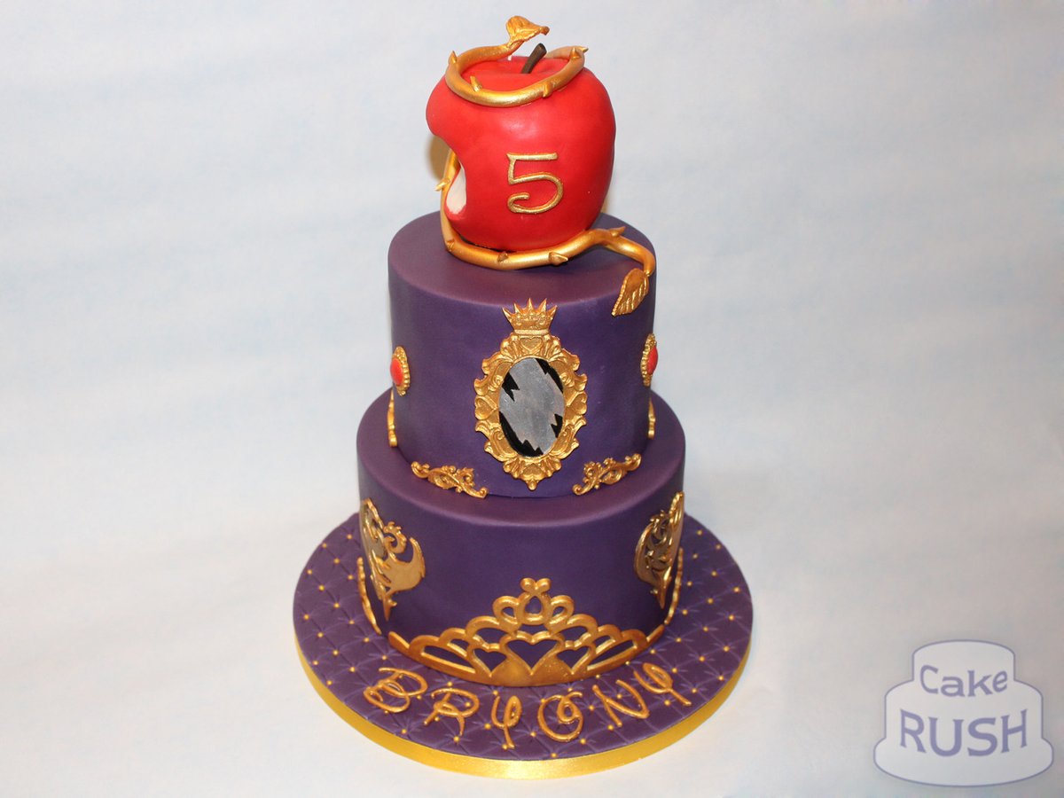 CakeRush's tweet photo. Bryony's choice this year is Disney Descendants, so we made this two-tier cake in elegant royal purple, with details in red and gold, plus a suspicious-looking apple on top!

Who's your favourite - Mal, Carlos, Jay or Evie? 🙂

#Descendants #birthdaycake #cake #Disney https://t.co/5waoicsy2d