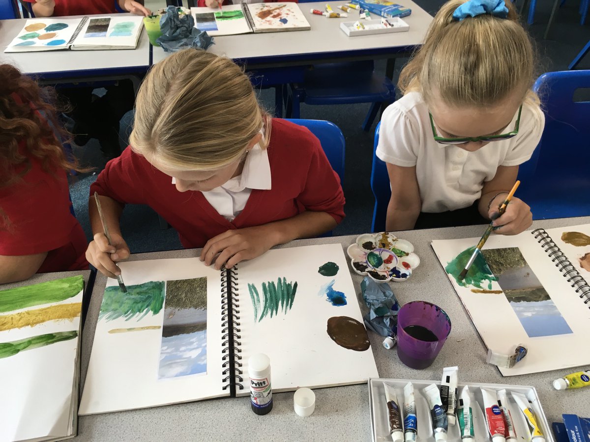 susantyson's tweet photo. @AlthorpeKeadby This afternoon Y6 visited the river bank and sketched the river before mixing different shades of water colours to represent the river, bank and trees. https://t.co/fMQNyLgIVn