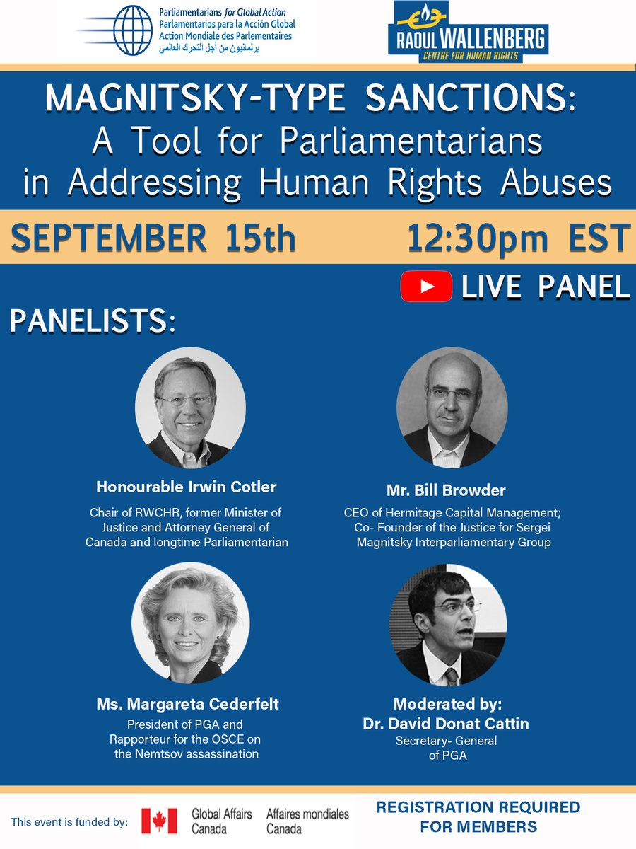 PGAction's tweet photo. #BREAKING | To commemorate the #InternationalDayofDemocracy, PGA & @TheRWCHR are organizing a webinar on Magnitsky-type sanctions as a tool for #MPs to address #HumanRights abuses.
📅When❓15 Sep 2020 - 12.30pm EST / 18.30h CET
⚡️Register here👉 https://t.co/XUIP27k0w1
Join us! https://t.co/1gIuEllbV8