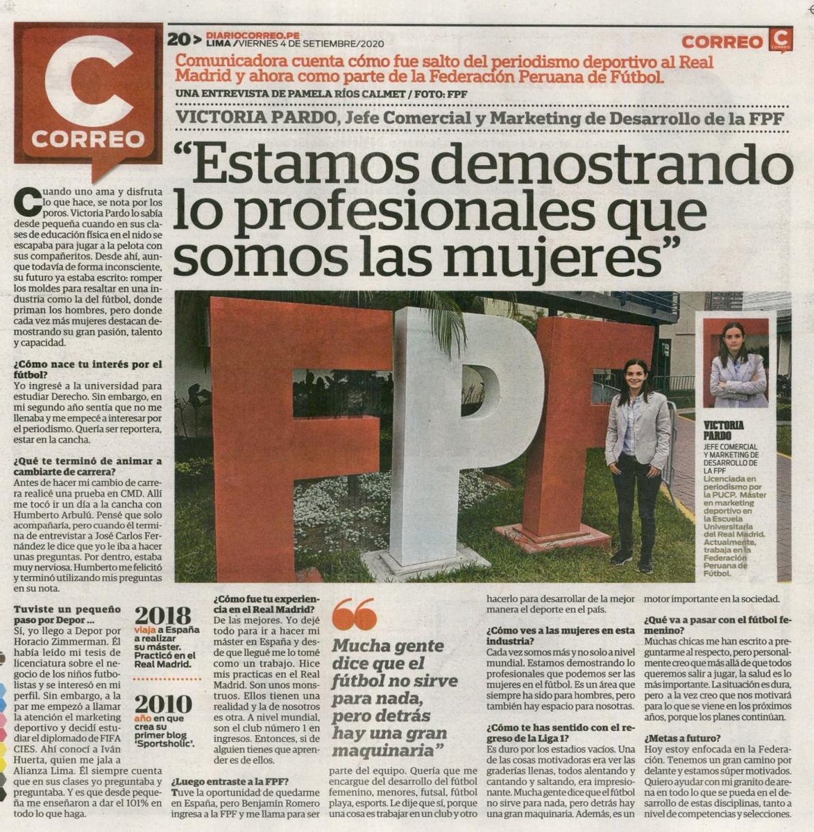 VictoriaPardo20's tweet photo. Hoy en @diariocorreo #contraportada #web un poco sobre mis inicios, carrera, #Alianza, #RealMadrid y el reto profesional más motivador que vivo día a día #marketingdeportivo ⚽️🙌🏻😃. 
🖊 @Pame_RiosCalmet . 
Link: https://t.co/G5qMvoZ3Or 
Pd: robándole espacio a #Messi 😂🤣 🔥 https://t.co/WhVotTM7iS