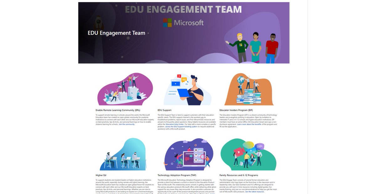 mtholfsen's tweet photo. NEW! Check out the #MicrosoftEDU Engagement team page on the MEC and explore the programs 🔎

✅ EDU Support
✅ #RemoteLearning Community
✅ Tech Adoption Program (TAP) 
✅ EDU Insiders
✅ Family Resources
✅ #HigherED

👉 https://t.co/SoXltrvMYy

#edtech #MIEExpert https://t.co/Z4iS5hPyuT