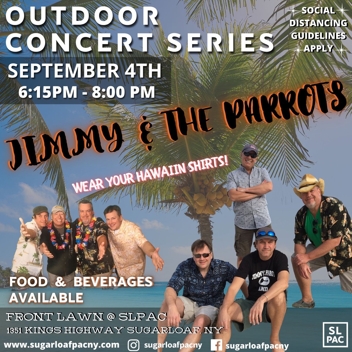 slpacny's tweet photo. TONIGHT! 6:30-8pm! Come and enjoy Jimmy &amp; the Parrots! 
Live at SLPAC! Wear your Hawaiian Shirts :)

*Social Distancing Guidelines Apply* https://t.co/MIKVsrhdvT