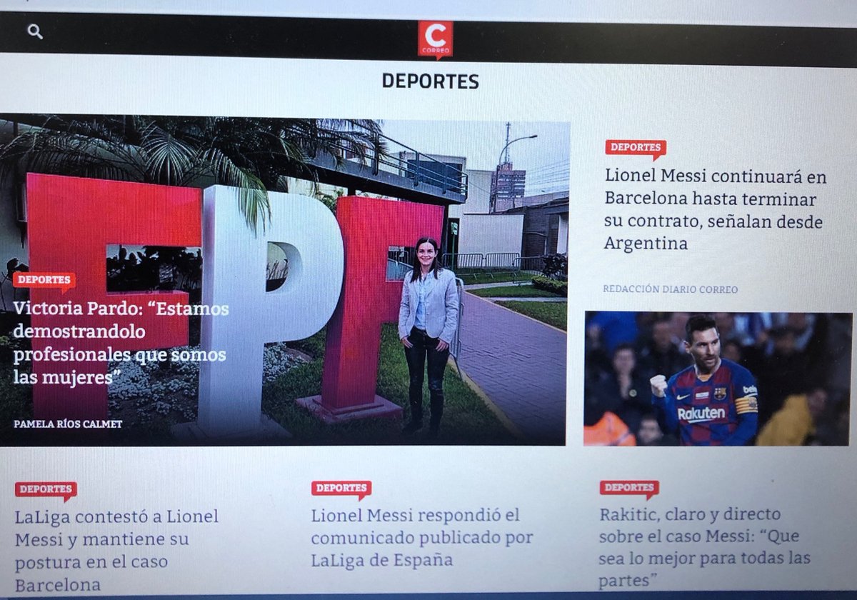 VictoriaPardo20's tweet photo. Hoy en @diariocorreo #contraportada #web un poco sobre mis inicios, carrera, #Alianza, #RealMadrid y el reto profesional más motivador que vivo día a día #marketingdeportivo ⚽️🙌🏻😃. 
🖊 @Pame_RiosCalmet . 
Link: https://t.co/G5qMvoZ3Or 
Pd: robándole espacio a #Messi 😂🤣 🔥 https://t.co/WhVotTM7iS