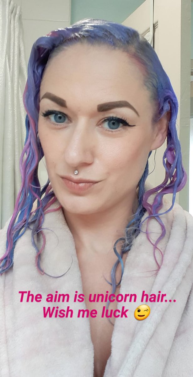 First time I have been nervous dying my own hair... Ready to wash off 🦄 Let's see how it looks 🧜‍♀️ #unicorn #Mermaid #brighthair #multicolour #hair #Pink #bluehair #PURPLE_KISS #alternative #fashion #WishMeLuck