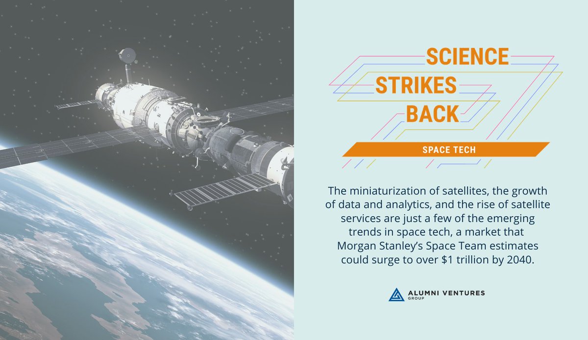 alumniventures's tweet photo. TECH TREND #7: Space Tech. Satellite enhancements & advancement of data/analytics contribute to the growing space sector. Download our eguide on how VC-backed companies use #DeepTech to tackle the toughest & most lucrative challenges: https://t.co/MbrXgGFZjk #ScienceStrikesBack https://t.co/UnHesnLNrF