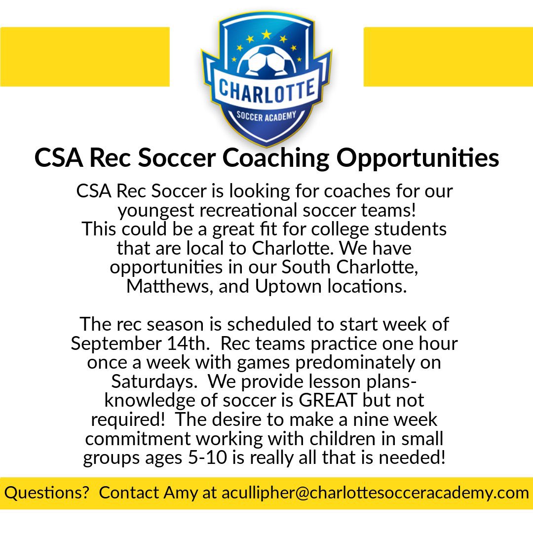 CSA_Soccer's tweet photo. 📢 CSA Rec Coaching Opportunities! Visit https://t.co/GjVbbOzamf for more information! #csaproud #csarec https://t.co/gJqImaNtZw