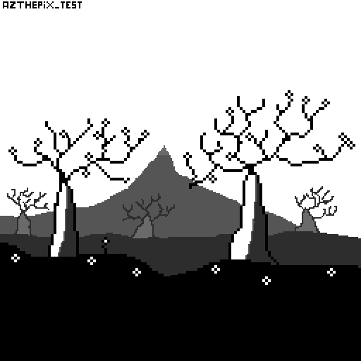 azthepix's tweet photo. I had to work on those damn trees ! First try was on a one-block background. Then it was a pain to integrate and I resolved to an "asset" style, making each element individually. I guess I can call this progress ?

#pixelart #IndieGameDev #BrinkOfEther https://t.co/D1YOZQEope