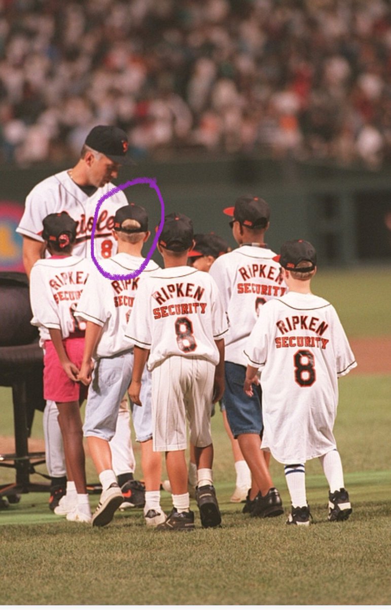 davidAsemko's tweet photo. @editti22 @CalRipkenJr That’s me on my first and only day as part of Cal’s all-volunteer Security force rocking the acid-washed jorts in a way that only a true mid-90s middle schooler could.  Picture taken right before I blacked out and have no actual memories of the walk back to the dugout. https://t.co/HPiThufrtY