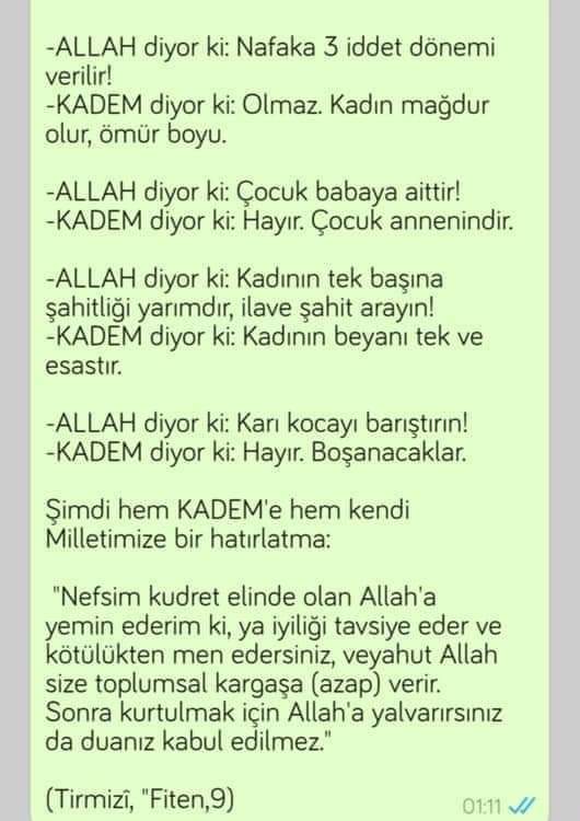 Hem KADEM'e, hem MİLLETİMİZ'e hatırlatma...