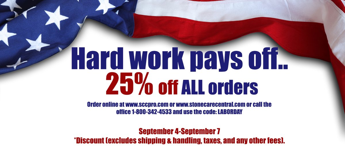SCCPRO1's tweet photo. Labor Day Weekend Sale!
#StoneCare, #MarblePolishing, #Granite, #DiamondResin, #StoneCleaner, #labordaysale https://t.co/OJxJdCGnAH