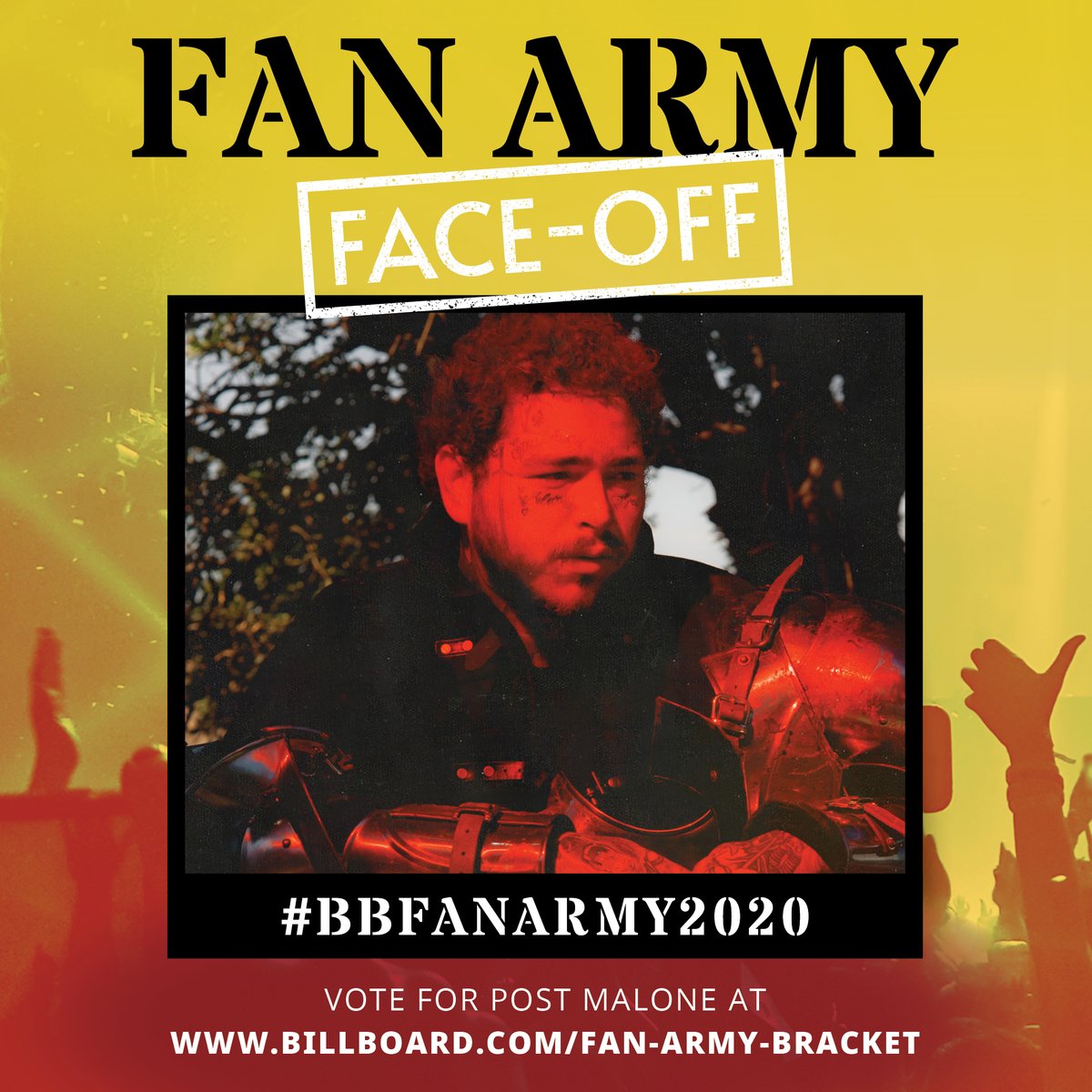billboard's tweet photo. Who has the strongest fan army?

Vote for @billieeilish or @PostMalone in this round of #BBFanArmy2020: https://t.co/GnZdK8bLkw https://t.co/74lfHEsBPV