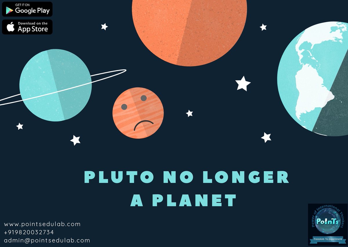 p_edulab's tweet image. The International Astronomical Union (IAU) downgraded the status of Pluto to that of a dwarf planet because it did not meet the three criteria the IAU uses to define a full-sized planet. 

Read Full Article - bit.ly/2QWNoe6

Visit Website - pointsedulab.com