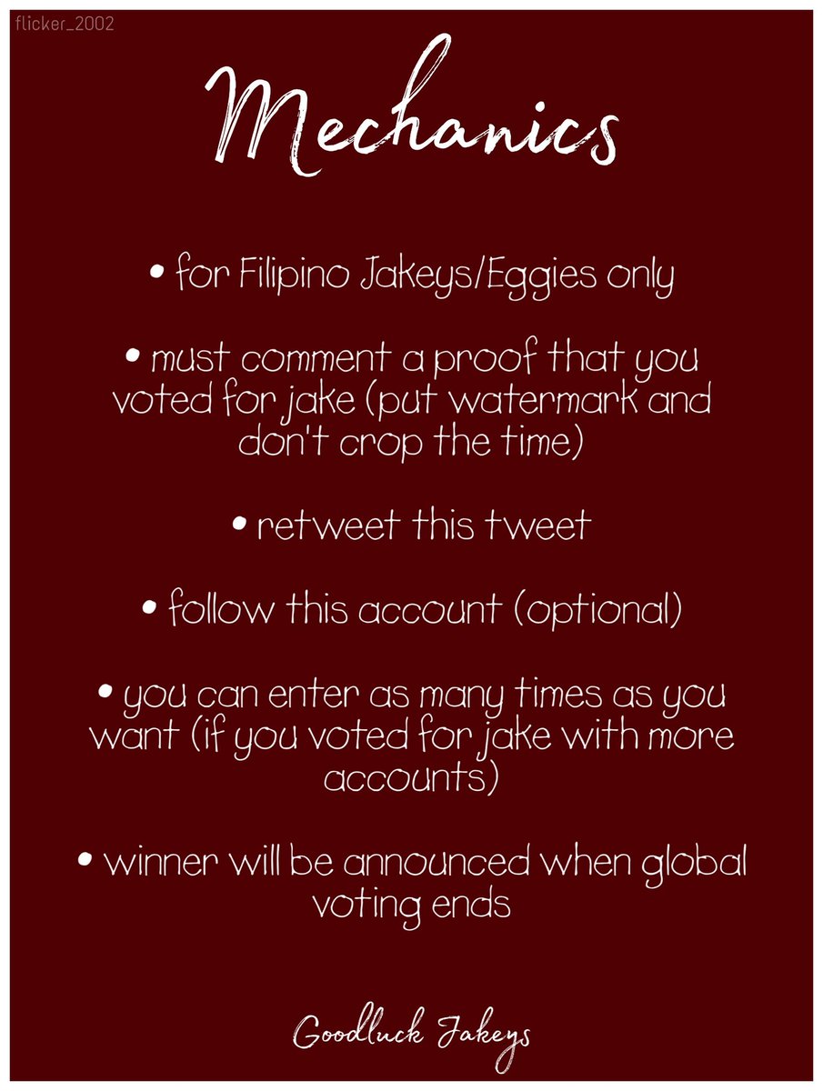 [FLICKER_2002 GIVEAWAY]Hi Jakeys  I'll be hosting this giveaway for those who voted for Jake this Global Voting. •Please read the Mechanics and submit your entries in the comment section 
