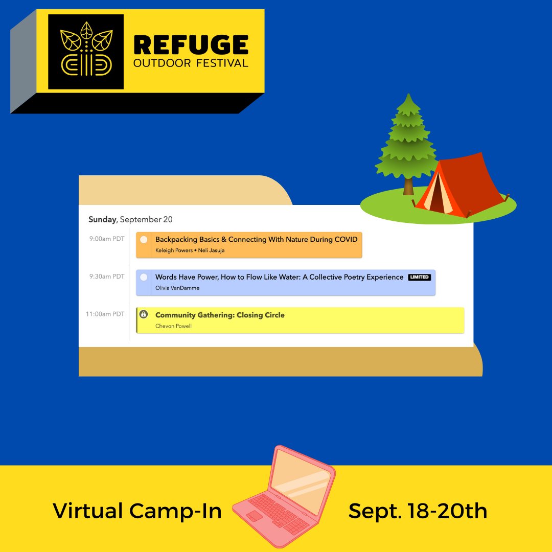 The 2020 Refuge Fest Lineup is LIVE! 
Click this link to check out the festival schedule -> buff.ly/32YVcBk

#2020RefugeFest #unlikelyhikers #letsmeetinside #outdoorsforall