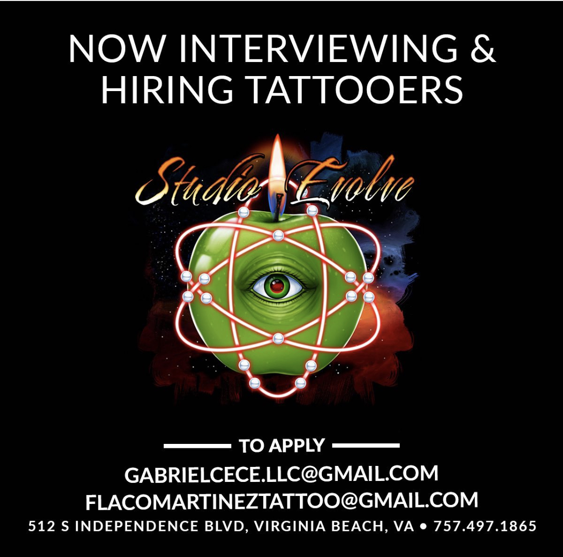 StudioEvolveLLC's tweet photo. @studioevolvetattoo is hiring tattooers...send an email if you’re interested in working with us...thank you. https://t.co/6BWsymkFhH