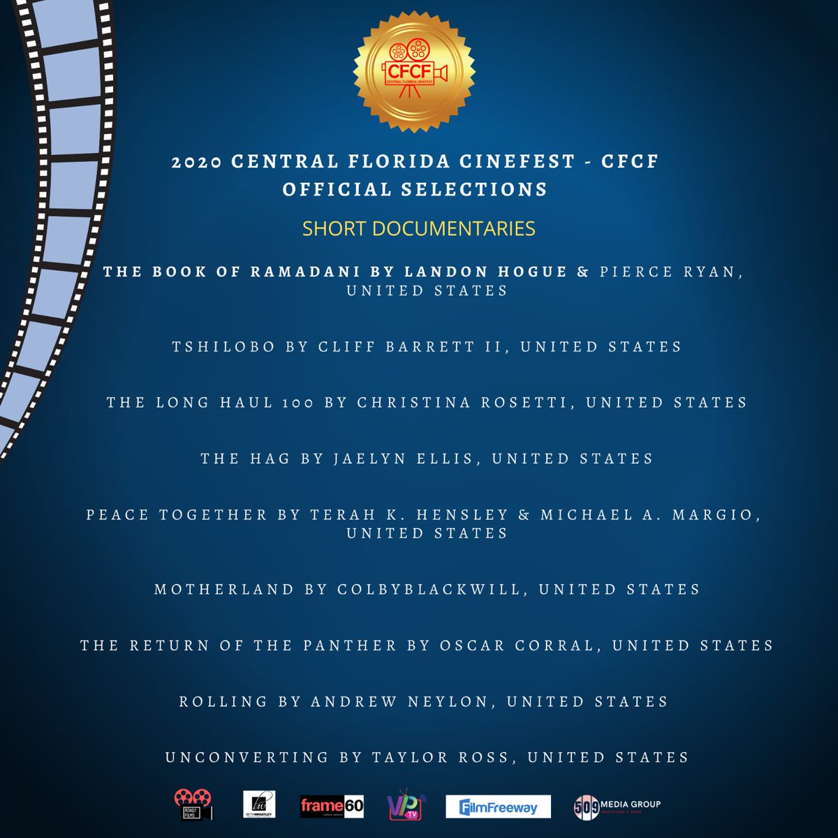 2020 CFCF is here. Check out the complete list: cfcinefest.org/pages/2020-cen…

#makefilmnotwar #filmfreeway #filmmaker #filmfestival #movieawards #movienights #hollywoodstudios #filmdistribution #filmdistributors #bestfilmphoto #cinematographer #35mmfilm #filmstudent #orlandofilm